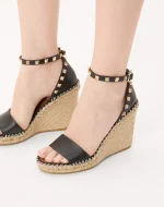 Valentino Double Rockstud Grainy Calfskin Wedge Sandal 105 Mm - Image 7